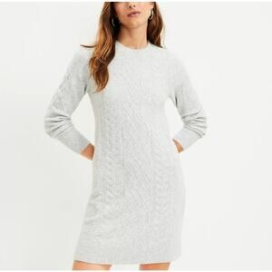LOFT Large Gray Wool Blend Cable Knit Sweater Dress Preppy Comfort Grandma-Core